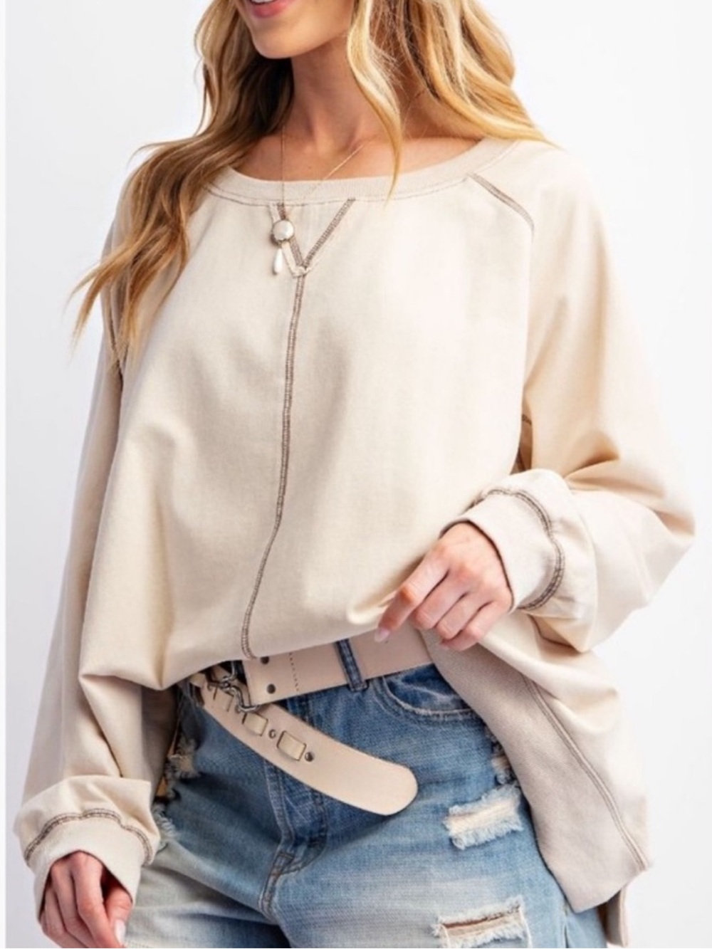 NWOT🤍Easel Mineral Washed Terry Knit Boxy Pullover Small